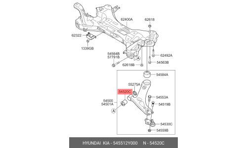 Сайлентблок переднего рычага Hyundai/Kia, арт. 54551-2Y000