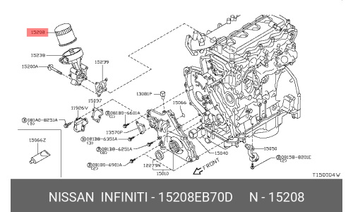 Фильтр масляный Nissan, арт. 15208-EB70D