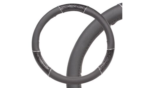 Оплетка на руль Airline с принтом, искусственная кожа, черный цвет, размер M (37-39см)