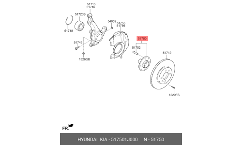 Ступица колеса Hyundai/Kia, передняя, арт. 51750-1J000
