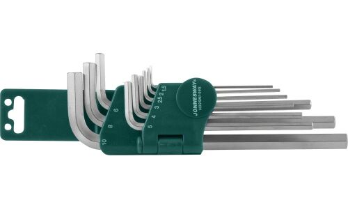 Набор шестигранных ключей Jonnesway, от 1.5мм до 10мм, длинные, комплект 9 предметов, арт. H02SM109S