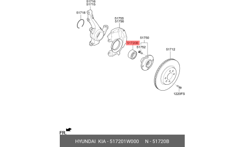 Подшипник ступицы колеса ( 51720-0U000 ) Hyundai/Kia, арт. 51720-1W000