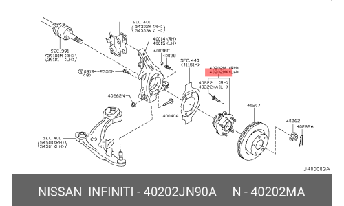 Ступица колеса Nissan, арт. 40202JN90A