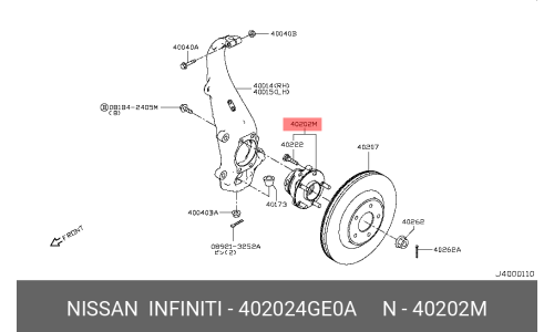 Ступица колеса NISSAN, передняя, арт. 40202-4GE0A