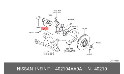 Подшипник ступицы передней | перед Nissan, арт. 40210-4AA0A