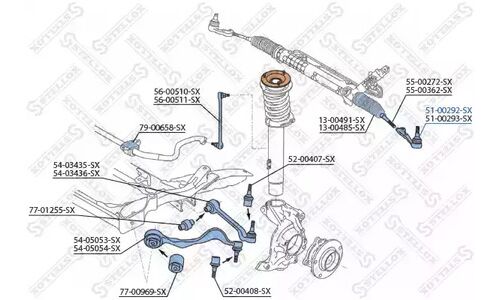 Наконечник рулевой левый BMW E90/E91/E8 | перед Stellox, арт. 51-00292-SX