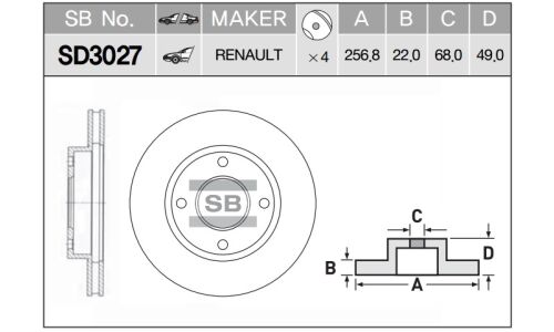 Диск тормозной  (40206-95F0B, 40206-95F0A) Sangsin, арт. SD3027