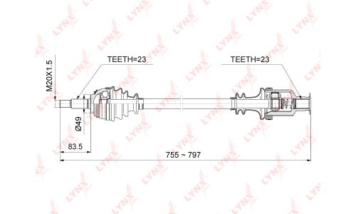 Привод в сборе LYNXauto, передний, правый, для Lada Largus, арт. CD-6706