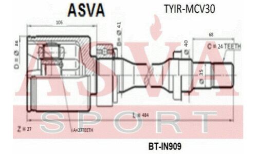 ШРУС Asva, внутренний, для Toyota Camry, арт. TYIR-MCV30