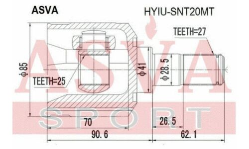 ШРУС Asva, передний, правый, внутренний, арт. HYIU-SNT20MT