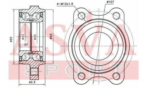 Ступица колеса Asva, с ABS, арт. ADWH-A6MF85-KIT