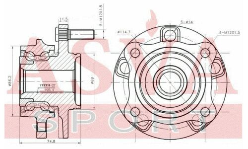 Ступица колеса Asva, передняя, арт. MTWH-CT9AF