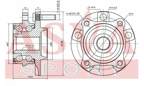 Ступица колеса Asva, с ABS, передняя, арт. MTWH-NA4MF