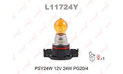 Лампа LYNXAuto PSY24W (PG20/4, G18.5), 12В, 24Вт, 1 шт, арт. L11724Y