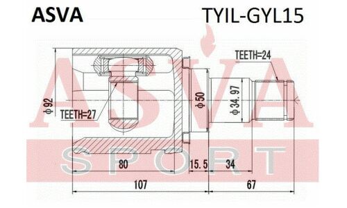 ШРУС внутренний (OEM-исполнение) | перед лев Asva, арт. TYIL-GYL15