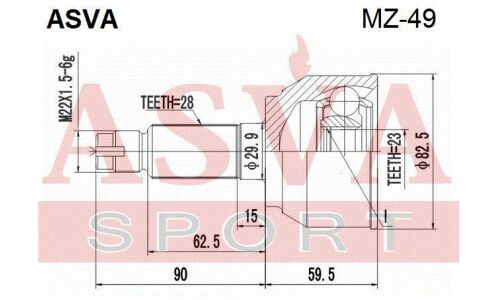 ШРУС Asva, передний, наружный, для Mazda 3, арт. MZ-49
