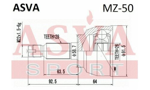 ШРУС Asva, передний, внешний, арт. MZ-50