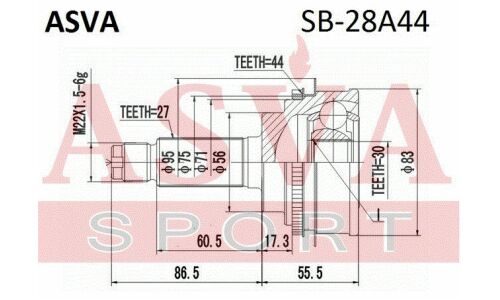 ШРУС Asva внешний, арт. SB-28A44