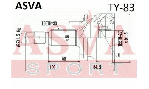 ШРУС Asva, внешний, арт. TY-83