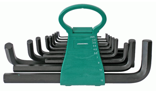 Набор шестигранных ключей Jonnesway, от 1.5 до 19мм, короткие, 18 предметов, арт. H01MH118S