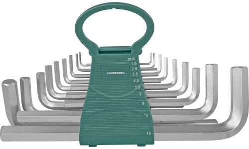 Набор шестигранных ключей Jonnesway, от 1.5 до 19мм, длинные, 18 предметов, арт. H02MH118S