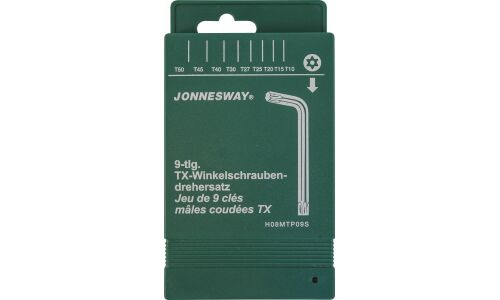 Набор ключей Torx Jonnesway, Т10–T50, с центрированным штифтом, комплект 9 предметов, арт. H08MTP09S