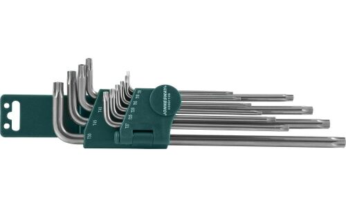 Набор ключей Torx Jonnesway, Т9–T50, длинные, с центрированным штифтом, комплект 10 предметов, арт. H08S110S