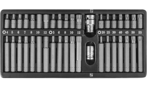 Набор бит Jonnesway, посадочный размер HEX1/2, HEX3/8", наконечники HEX/Torx/Spline, длина 30 и 75мм, комплект 40 предметов, арт. S29H4140S