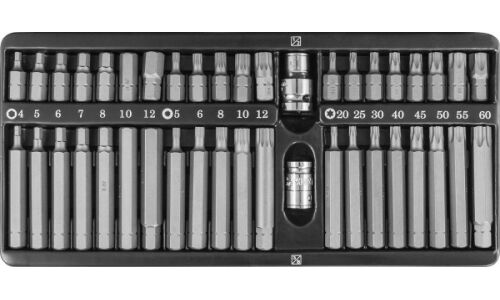 Набор бит Jonnesway, посадочный размер HEX1/2", HEX3/8", наконечники HEX/Torx/Spline, длина 30 и 75мм, комплект 42 предметов, арт. S29H4142SM