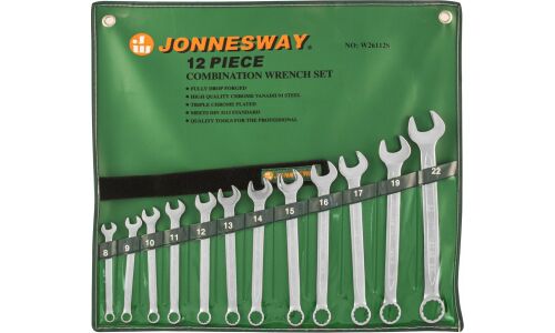 Набор комбинированных ключей Jonnesway, от 8мм до 22мм, в сумке, комплект 12 предметов, арт. W26112S