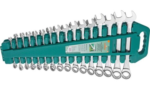 Набор комбинированных ключей Jonnesway, от 8 до 24мм, с трещоткой, 16 предметов, арт. W45516S