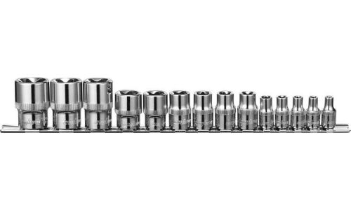 Набор головок торцевых Ombra, короткие, E-профиль, под квадраты 1/2", 1/4", 3/8", 14 предметов, арт. 910614