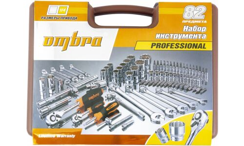 Набор инструментов Ombra, под размеры 1/2, 1/4", 12-гранные головки, комплект 82 предмета, арт. OMT82S12