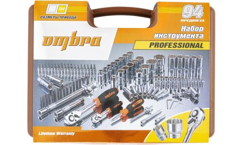 Набор инструментов Ombra, с трещоткой, под размеры 1/2, 1/4", комплект 94 предмета, арт. OMT94S12