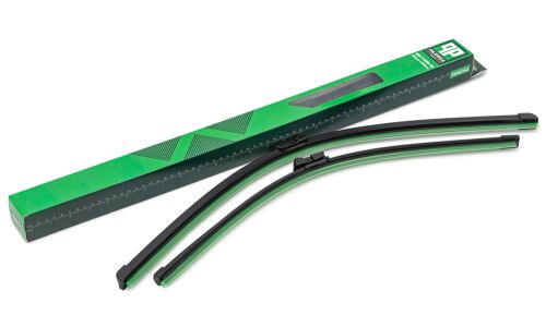 Щётки стеклоочистителя Pilenga 650мм (26") + 550мм (22") бескаркасные, со спойлером, для леворульных авто, всесезонные, крепление Push Button, комплект 2 шт, арт. WB-P 5565 PB