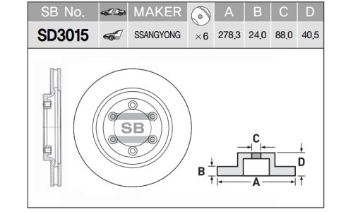 Диск тормозной SsangYong Korando 96-06 / Musso 93-05 / Musso Sports 02-06 / Rexton 01-12 Sangsin, арт. SD3015