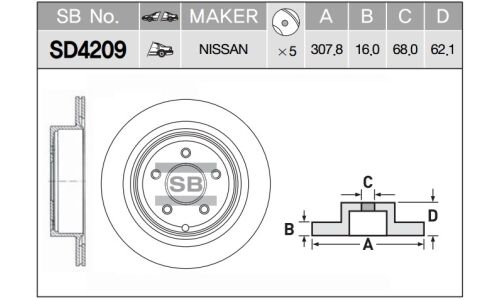 Диск тормозной  (43206-CA000) | зад Sangsin, арт. SD4209