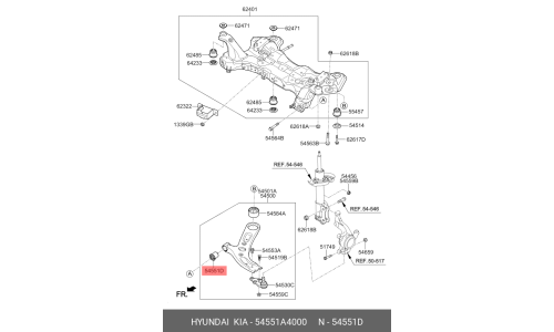 Сайлентблок рычага подвески | перед прав Hyundai/Kia, арт. 54551A4000