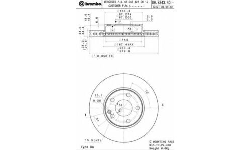 Диск тормозной Brembo, арт. 09B34341