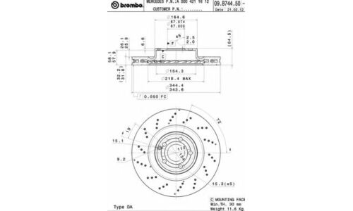 Диск тормозной Brembo вентилируемый, арт. 09B74451