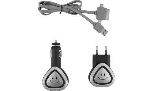 Зарядное устройство в прикуриватель и розетку Airline, 12В/24/220В, 3xUSB (5В, 1/3.1А), с мультикабелем 30-pin Apple / Lightning / MicroUSB, арт. ACH-US-08