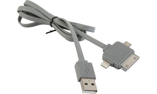 Зарядное устройство в прикуриватель и розетку Airline, 12В/24/220В, 3xUSB (5В, 1/3.1А), с мультикабелем 30-pin Apple / Lightning / MicroUSB, арт. ACH-US-08