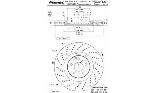 Диск тормозной Brembo вентилируемый, арт. 09A81911