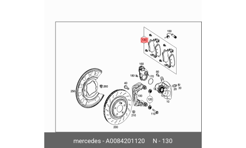 Колодки тормозные дисковые Mercedes, задние, комплект на ось (4 шт), арт. A0084201120