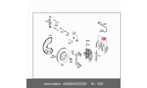Колодки тормозные дисковые Mercedes, передние, комплект на ось (4 шт), арт. A 008 420 20 20