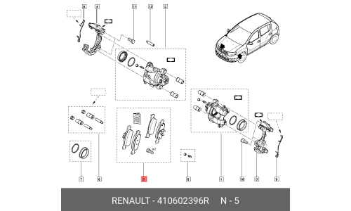 Колодки тормозные дисковые Renault, передние, комплект на ось (4 шт), арт. 410602396R