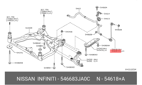 Стойка стабилизатора (линк) Nissan, передняя, левая, арт. 54668-3JA0C