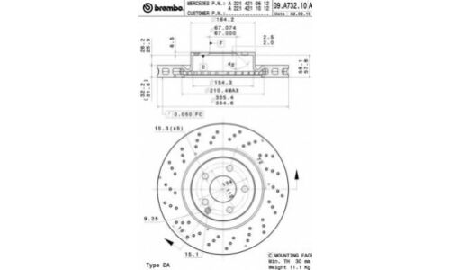 Диск тормозной Brembo вентилируемый, арт. 09A73211