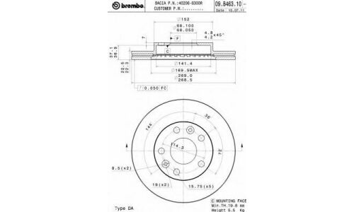 Диск тормозной Brembo, арт. 09B46310