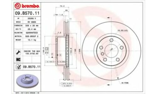 Диск тормозной Brembo вентилируемый, арт. 09B57011